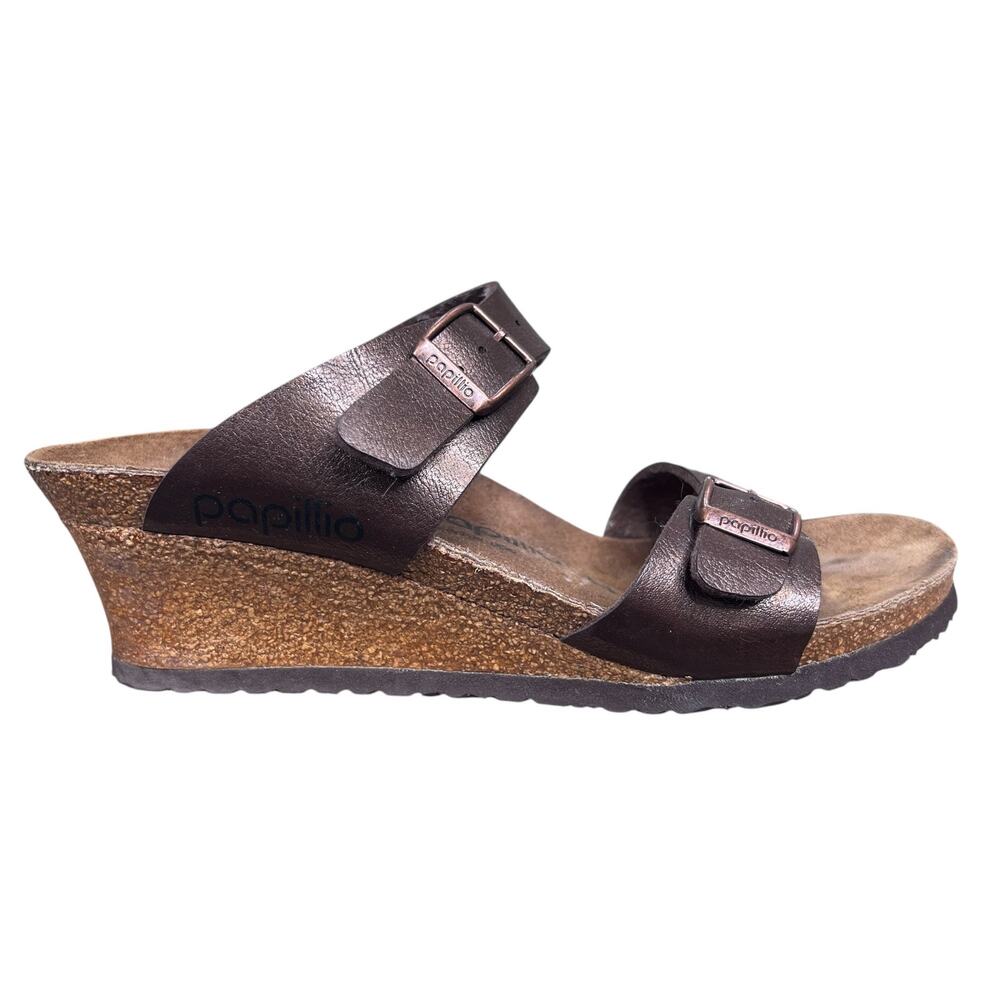 Papillio by Birkenstock Brown Double Buckle Slide Wedge Sandal Size 8